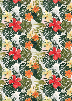 Tenda a rullo per porta finestra con stampa di fiori e foglie tropicali