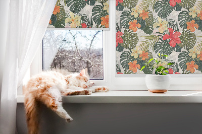 Tenda a rullo per porta finestra con stampa di fiori e foglie tropicali