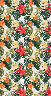 Tenda a rullo per porta finestra con stampa di fiori e foglie tropicali