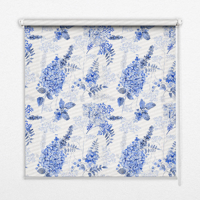 Tenda a rullo per interni con fantasia di fiori blu