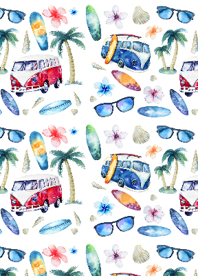 Tenda a rullo per porta finestra con stampa di auto e palme alle Hawaii