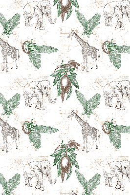 Tenda a rullo interna per finestra con stampa di giraffe, elefanti e foglie