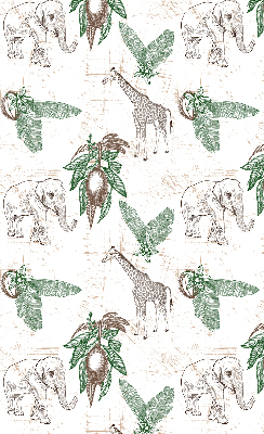 Tenda a rullo interna per finestra con stampa di giraffe, elefanti e foglie