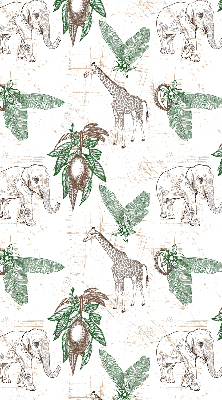Tenda a rullo interna per finestra con stampa di giraffe, elefanti e foglie