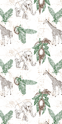 Tenda a rullo interna per finestra con stampa di giraffe, elefanti e foglie