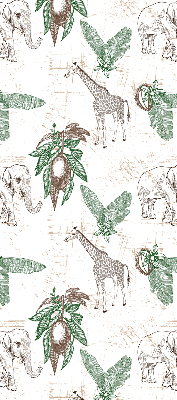 Tenda a rullo interna per finestra con stampa di giraffe, elefanti e foglie