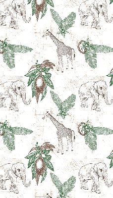 Tenda a rullo interna per finestra con stampa di giraffe, elefanti e foglie