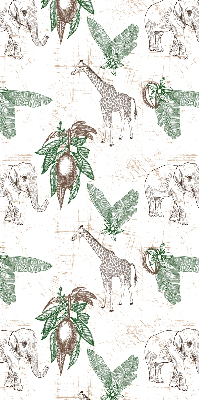 Tenda a rullo interna per finestra con stampa di giraffe, elefanti e foglie