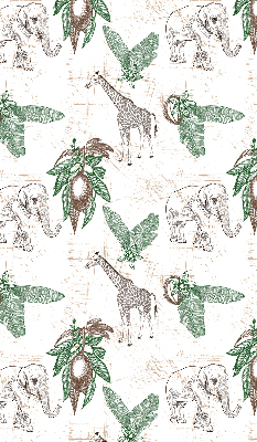 Tenda a rullo interna per finestra con stampa di giraffe, elefanti e foglie