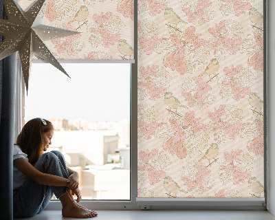 Tenda a rullo per finestra con motivo uccelli tra i fiori