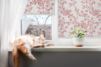 Tenda a rullo per finestra con stampa di petali rosa di boccioli su albero