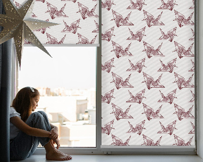 Tenda a rullo per finestra con motivo di cigni in origami