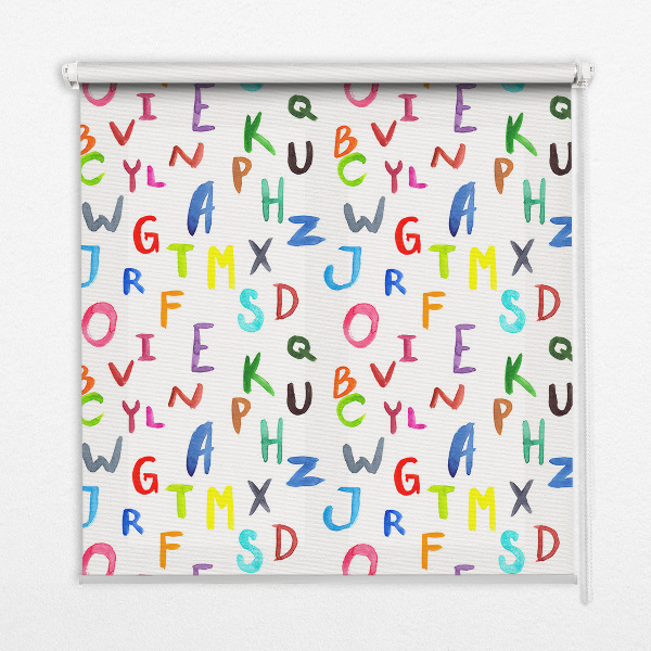 Tenda a rullo per porta finestra con fantasia di lettere colorate