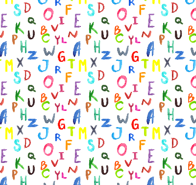 Tenda a rullo per porta finestra con fantasia di lettere colorate