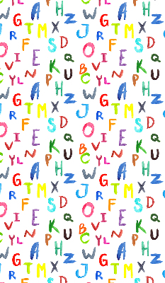 Tenda a rullo per porta finestra con fantasia di lettere colorate