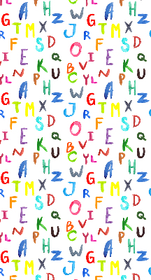 Tenda a rullo per porta finestra con fantasia di lettere colorate