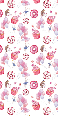 Tenda a rullo da interno con fantasia di palloncini rosa, ciambelle e coniglietti