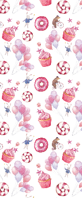 Tenda a rullo da interno con fantasia di palloncini rosa, ciambelle e coniglietti