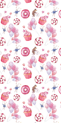 Tenda a rullo da interno con fantasia di palloncini rosa, ciambelle e coniglietti