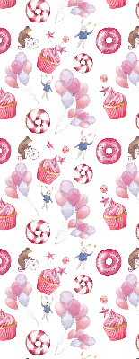 Tenda a rullo da interno con fantasia di palloncini rosa, ciambelle e coniglietti