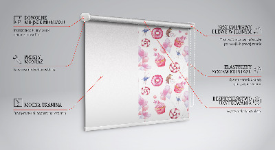 Tenda a rullo da interno con fantasia di palloncini rosa, ciambelle e coniglietti
