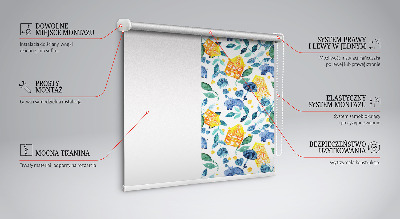 Tenda a rullo per porta finestra con motivo di case gialle e piante blu