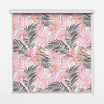 Tenda a rullo in tessuto con fantasia a foglie nei colori rosa e nero