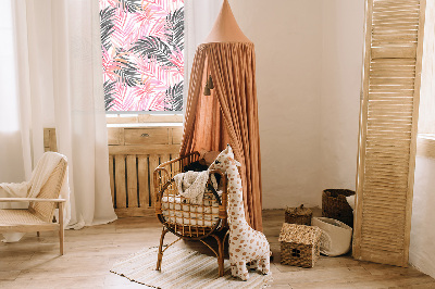Tenda a rullo in tessuto con fantasia a foglie nei colori rosa e nero