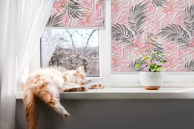 Tenda a rullo in tessuto con fantasia a foglie nei colori rosa e nero