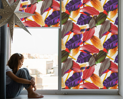 Tenda a rullo per porta finestra con fantasia di foglie colorate