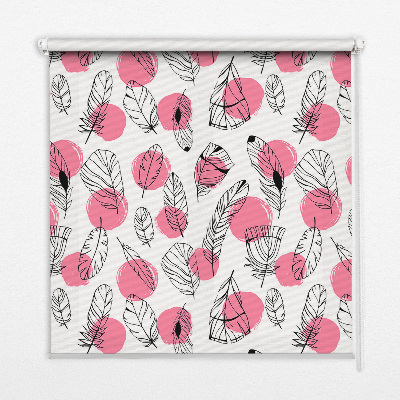 Tenda a rullo per finestra con fantasia di piume e pois rosa