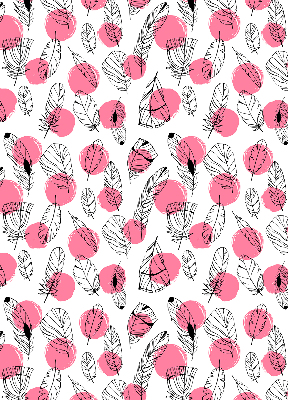 Tenda a rullo per finestra con fantasia di piume e pois rosa