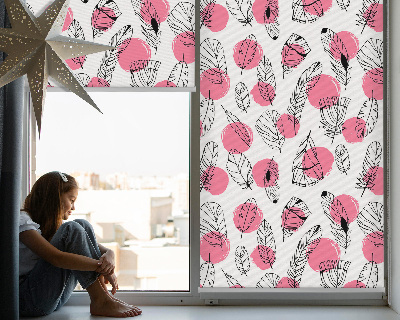 Tenda a rullo per finestra con fantasia di piume e pois rosa