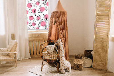 Tenda a rullo per finestra con fantasia di piume e pois rosa