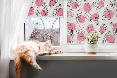 Tenda a rullo per finestra con fantasia di piume e pois rosa