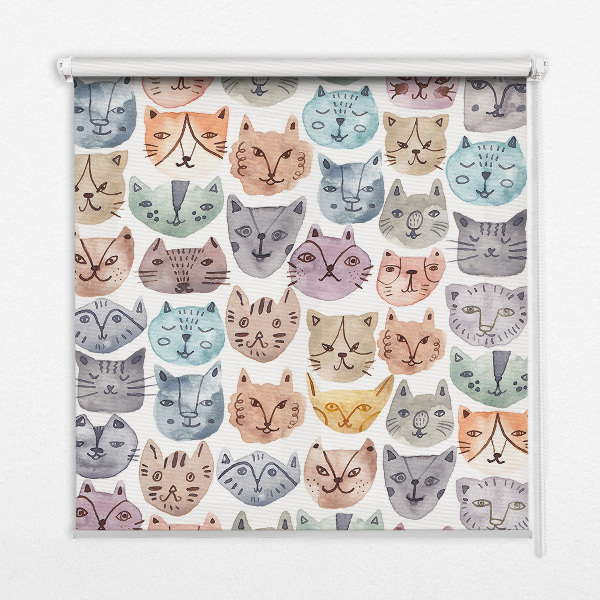 Tenda a rullo per finestra con stampa di facce di gatto colorate