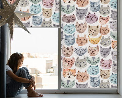 Tenda a rullo per finestra con stampa di facce di gatto colorate