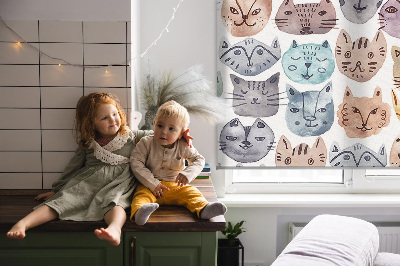 Tenda a rullo per finestra con stampa di facce di gatto colorate