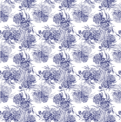 Tenda a rullo in tessuto con motivo a bouquet blu