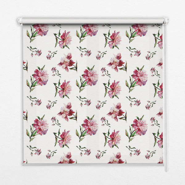 Tenda a rullo per porta finestra con fantasia di fiori rosa