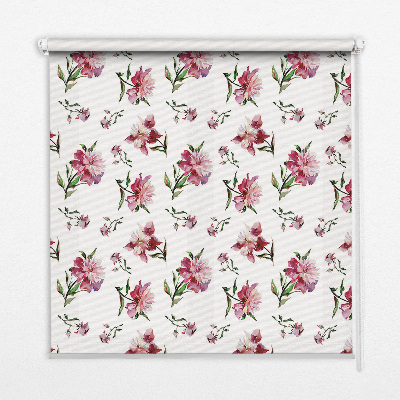 Tenda a rullo per porta finestra con fantasia di fiori rosa