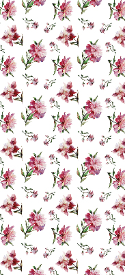 Tenda a rullo per porta finestra con fantasia di fiori rosa