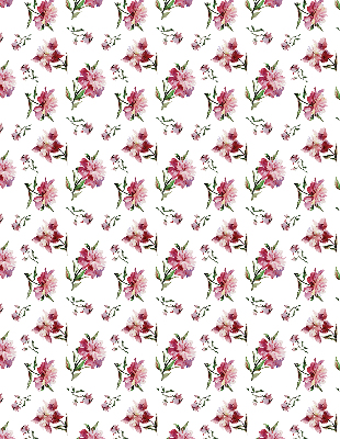Tenda a rullo per porta finestra con fantasia di fiori rosa