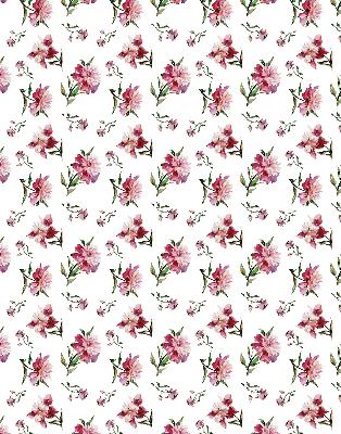 Tenda a rullo per porta finestra con fantasia di fiori rosa