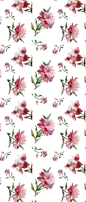 Tenda a rullo per porta finestra con fantasia di fiori rosa