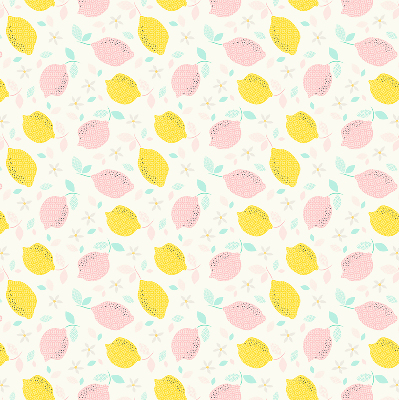 Tenda a rullo per porta finestra con stampa di limoni rosa e gialli