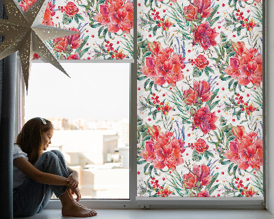 Tenda a rullo da interno con stampa di fiori rossi