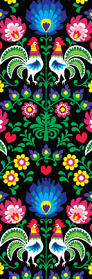 Tenda a rullo in tessuto con fantasia di galli colorati