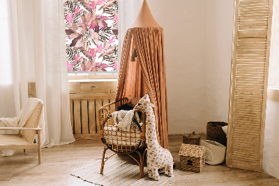 Tenda a rullo per interni con fantasia a fiori rosa