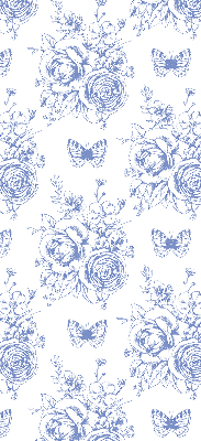 Tenda a rullo per finestra con stampa di fiori blu e farfalle